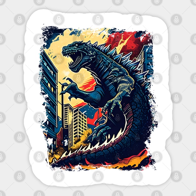 The Great Godzilla off Kanagawa Sticker by Jason Smith